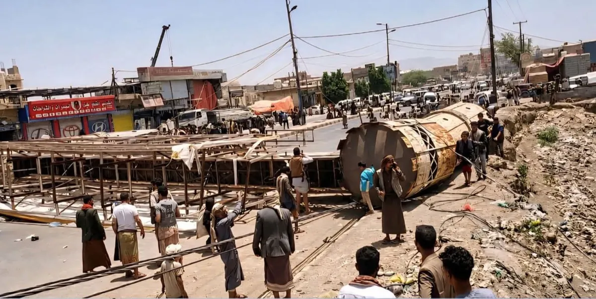 سقوط جسر في صنعاء على رؤوس المارة ، صورة